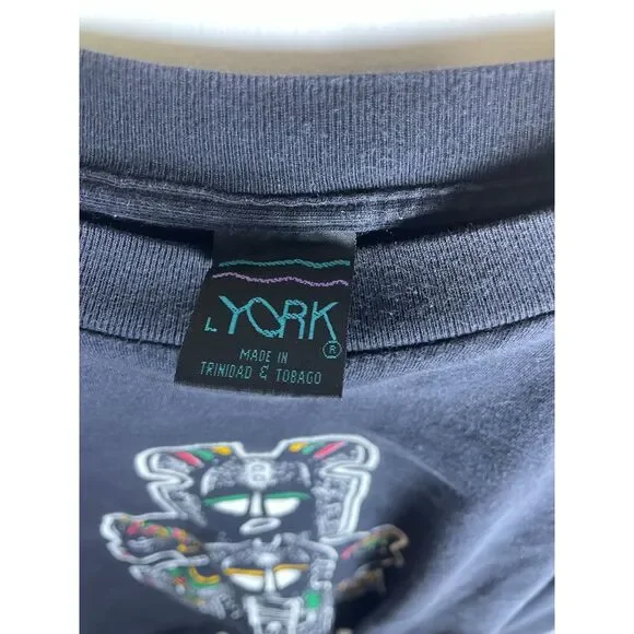 Vintage York Trinidad & Tobago Tribal Mask Graphic Tee – Black – Size L - Picture 3 of 3